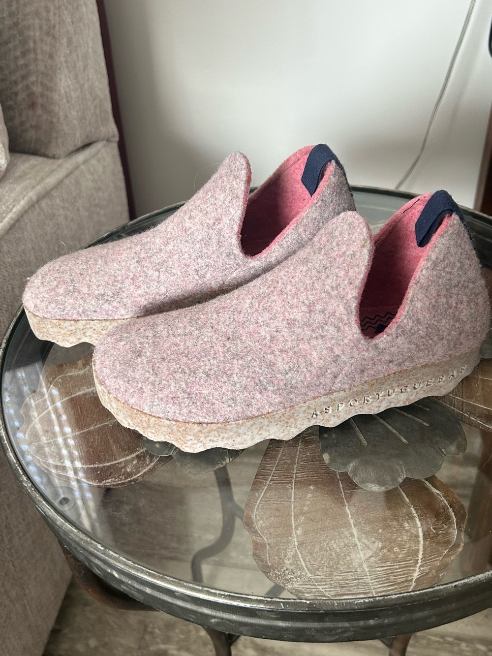 Pink Wool Slip-On Loafers with Cushioned Cork-Like Sole
